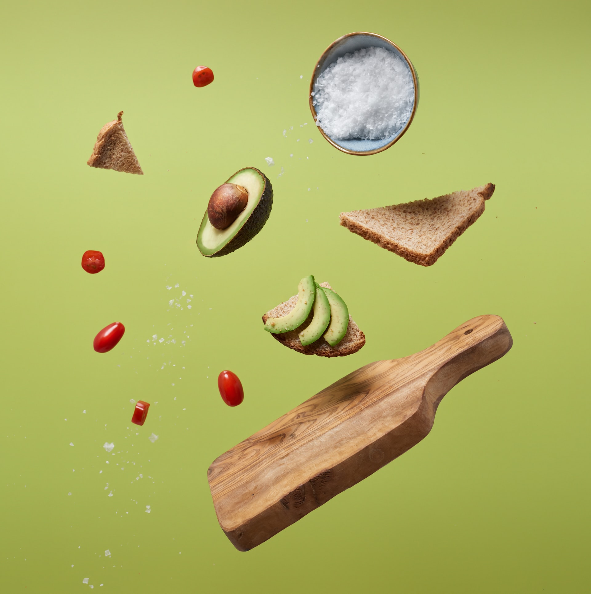 image of ingredients, avocado, salt and toast